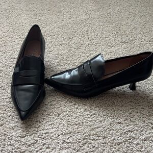 LINEA Paolo Callisto Kitten Heel Black Lather Loafer Pumps- Size 9.5